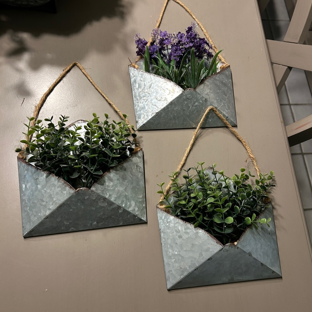 Rustic Metal Wall Planters with Greenery